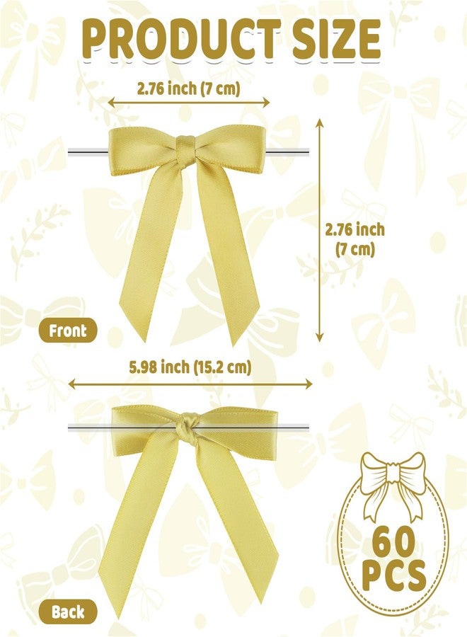 Resflyar 60 Pack Twist Tie Bows for Treat Bags, 2.76" Gold Satin Ribbon Bows Premade Craft Bows for Christmas Craft Gift Wrapping Birthday Cake Baking Wedding Baby Shower Decor - Image 2